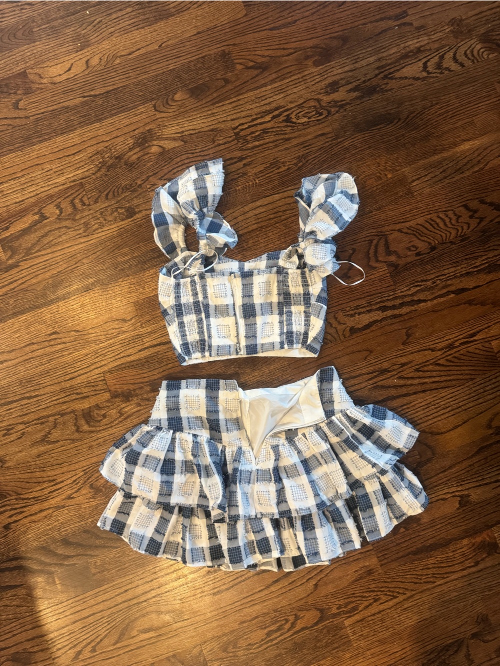 REVOLVE Blue & White Check Cropped Two-Piece Set - Picture 4 of 4